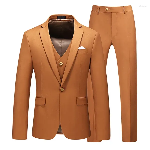 Abiti da uomo stile coreano autunno inverno uomo business smart casual set da 3 pezzi abito bianco in poliestere solido sottile per uomo di grandi dimensioni