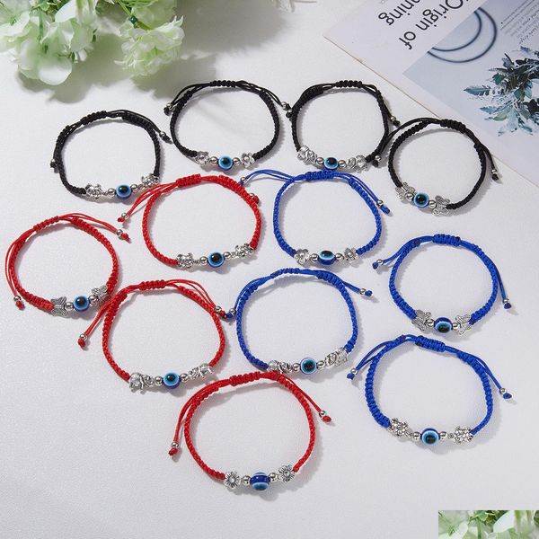 Charme Pulseiras Blue Evil Eye Charme Trançado Corda Correntes Pulseiras Para Mulheres Homens Tartaruga Elefante Hamsa Mão Red String Bangle Dhgarden Dhvjw