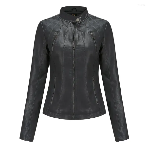 Женские кожаные куртки из искусственной кожи, осень-весна 2023, женское пальто, черное, красное, коричневое, байкерская куртка на молнии Chaqueta Cuero Mujer
