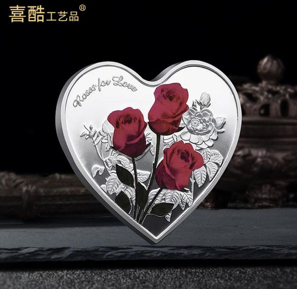 Moneta commemorativa in metallo Love Arts and Crafts Red Rose Love Medaglia commemorativa