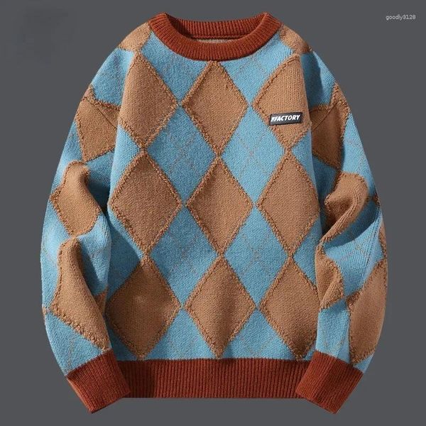 Männer Pullover Pullover Für Männer Herbst Winter Casual Plaid Pullover Tops 2023 College Stil Herren Wolle Warme Gestrickte Jersey