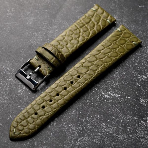 Cinturini per orologi Cinturino in pelle verde avocado fatto a mano 20 22MM Bracciale in morbido coccodrillo Stile vintage da uomo a sgancio rapido