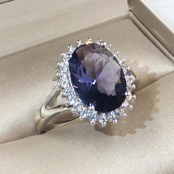 Fedi nuziali Regali di San Valentino Zircone Moda all'ingrosso Anello di cristallo blu Gioielli