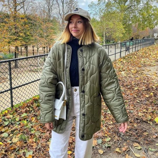 Donne in fondo al 2023 inverno Parkas cappotti a maniche lunghe Collar trapunte giacche di abbigliamento oversize Army Green Green