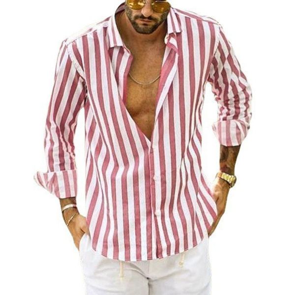 Camicie casual da uomo Camicia a righe bianche rosa top Camicia da uomo a maniche lunghe con bottoni OL estivi Camicia da uomo oversize S-5XL FYY-10781 230408