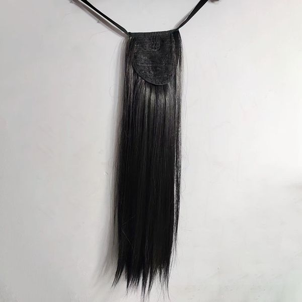 Ventes directes du fabricant de la meilleure queue de cheval droite pour femmes noires, cheveux synthétiques naturels à lacets