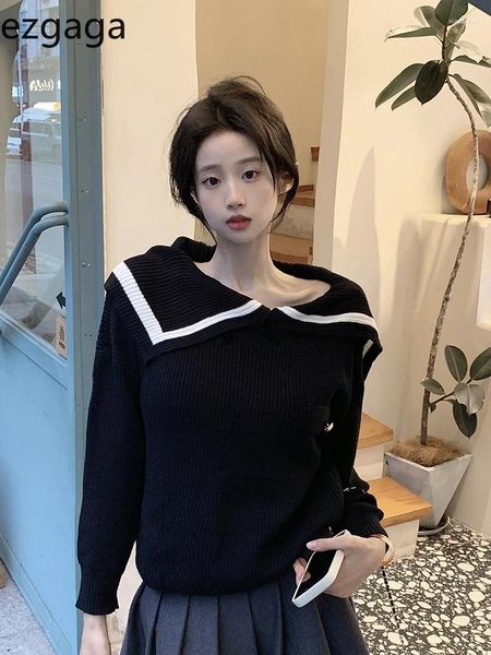 Kadın Sweaters Ezgaga Örme Süveter Kadınlar Yastık Dönüş Sonbahar Kış Gevşek Kazak Düğmesi Tatlı Moda Jumper Kadın Gündelik