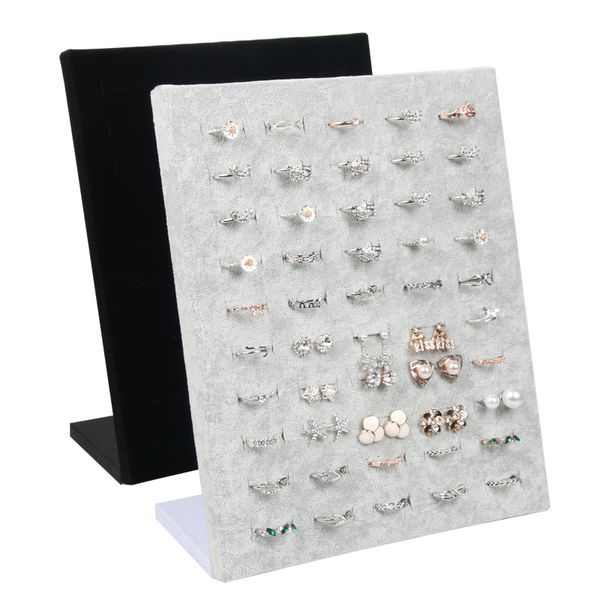 Schmuckfassungen Schwarzgrau Samt Vitrine Schmuck Ring Displays Ständer Board Halter Aufbewahrungsbox Teller Organizer 20 * 10 * 23CM 230408