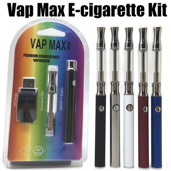 Vap Max Kit 350mAh pré-aquece baterias de tensão variável 0,5ml 1,0ml cartucho carregador USB para kits de cigarro eletrônico de 510 fios