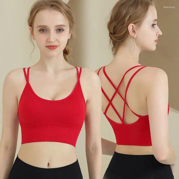 Roupa de yoga grande tamanho cruz linda volta sutiã esportivo sem anel de aço altura à prova de choque respirável colete de fitness para mulher