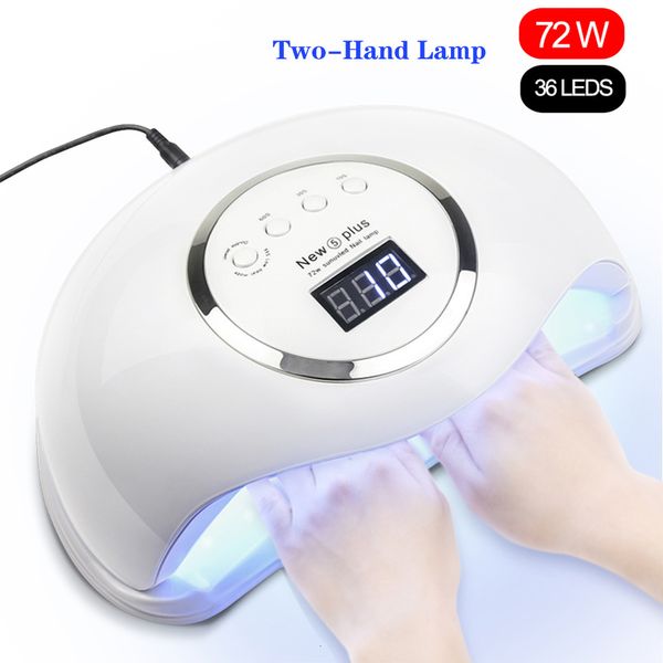 Tırnak kurutucuları 72W 5 artı UV LED lamba tırnak kurutucu güneş ışığı zamanlayıcı 103060'lar geniş alan iki el lambası profesyonel manikür araçları 230407