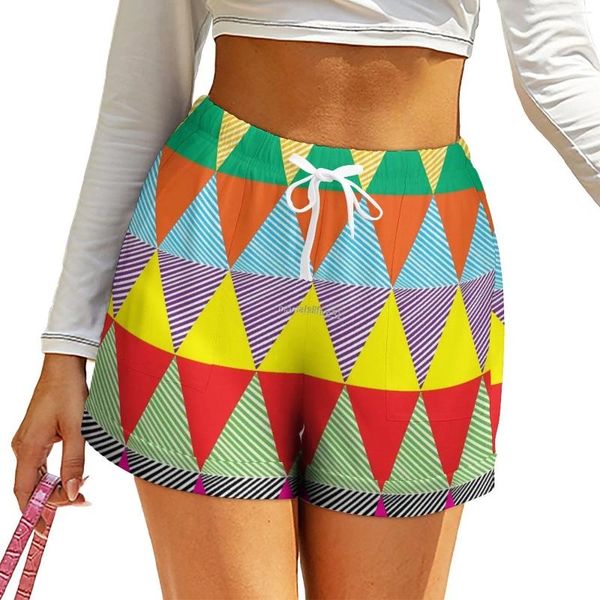 Pantaloncini da donna Colorblock Color Diamond Pantaloni corti con motivo primaverile Kawaii con tasche Fondo casual di grandi dimensioni