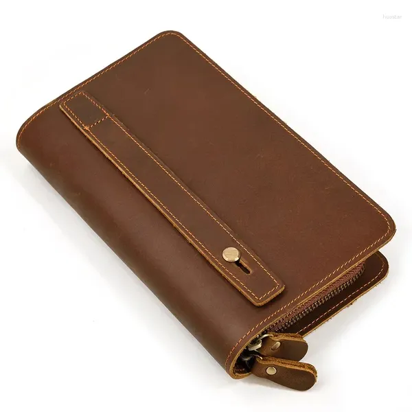 Brieftaschen Vintage Leder Herren Clutch Bag Lange Echte Doppelschicht Business