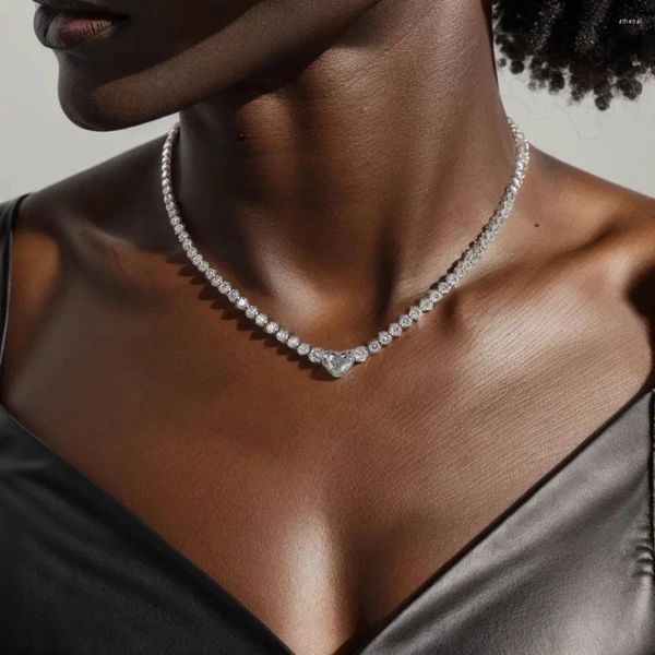 Choker Stonefans Transparente Kristall-Herz-Ketten-Halskette für Damen, modisch, Liebesform, Strass-Schmuck