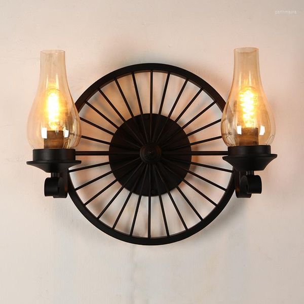 Wandlampen Vintage Loft Wheel Sconce Leuchte Leuchte Retro American Antique Lamp Restaurant Cafe Home Deco Iron Lighting