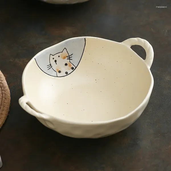Ciotole Ciotola per zuppa giapponese a doppio orecchio Ramen Tagliatelle in ceramica antiscottatura Stoviglie in polvere di lumaca