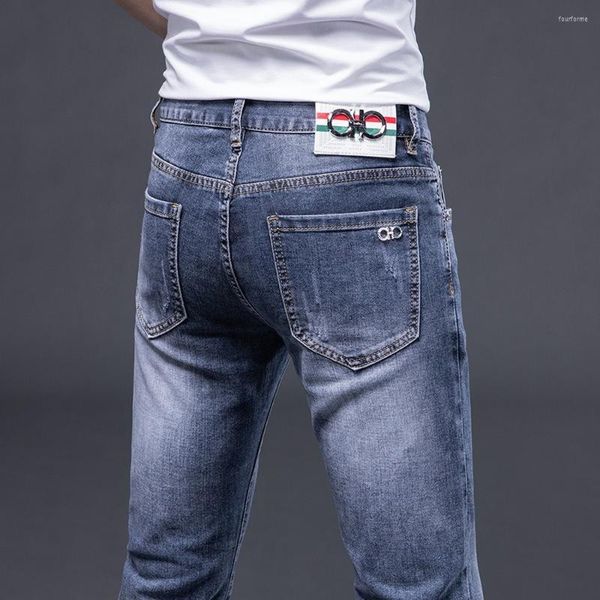 Jeans Masculino Moda Marca Calças Masculinas Verão Primavera Calças Masculinas Retas Elásticas de Algodão Calças de Negócios Estilo Clássico Denim Calças Masculinas