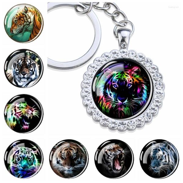 Schlüsselanhänger Esspoc Tier Schlüsselanhänger Retro Tiger Glas Cabochon Charms Kristall Anhänger Schlüsselanhänger für Frauen Männer Weihnachtsgeschenke