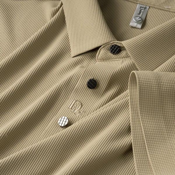 Мужские поло, летние клетчатые рубашки-поло из ледяного шелка/мужские высококачественные модные деловые облегающие мужские повседневные топы с короткими рукавами