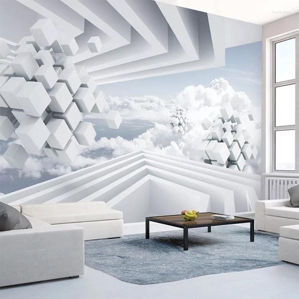 Papéis de parede personalizados papel de parede de popa moderna abstrato espaço céu azul e nuvens brancas murais sala de estar estudar adesivo autoadesivo à prova d'água