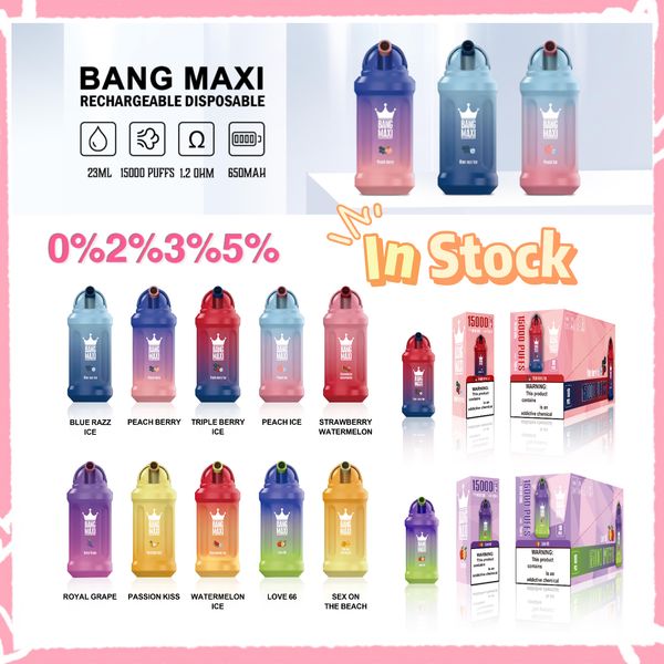 BANG 15000 Puffs BANG BOX 12000 Puffs Einweg-Vape Bangvapes Puff 12K wiederaufladbarer 650-mAh-Akku 23 ml vorgefüllte Pods Karren 0 % 2 % 3 % 5 % 10 Geschmacksrichtungen Erdbeereis