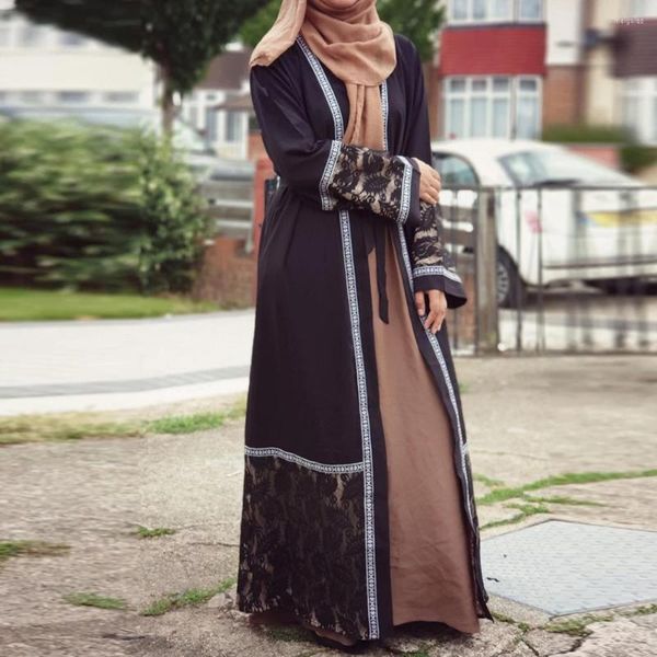 Abbigliamento etnico Caftano Dubai Abaya Kimono nero Cardigan Turchia Islam Hijab Abito musulmano Abbigliamento Donna Caftano Jilbab Robe Musulmane Femme