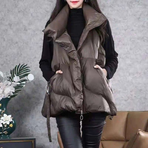 Damenwesten Herbst Winter DaunenbaumwollwesteDünne ärmellose Strickjacke Frauen Koreanischer Stil Lose Plus Size Dicke Weste Weste