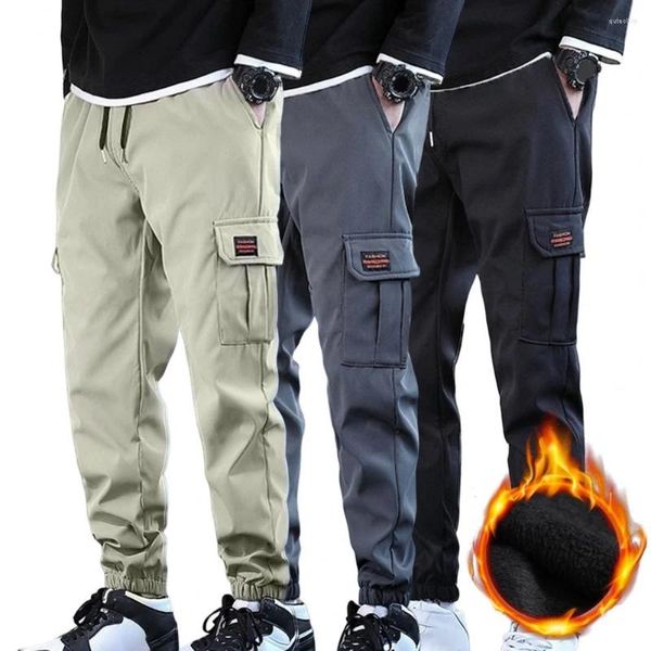 Мужские брюки, стильные брюки-карандаш, супер мягкая плюшевая подкладка, осенне-зимние ветрозащитные спортивные штаны с завязками на щиколотке, мужские брюки, морозостойкие