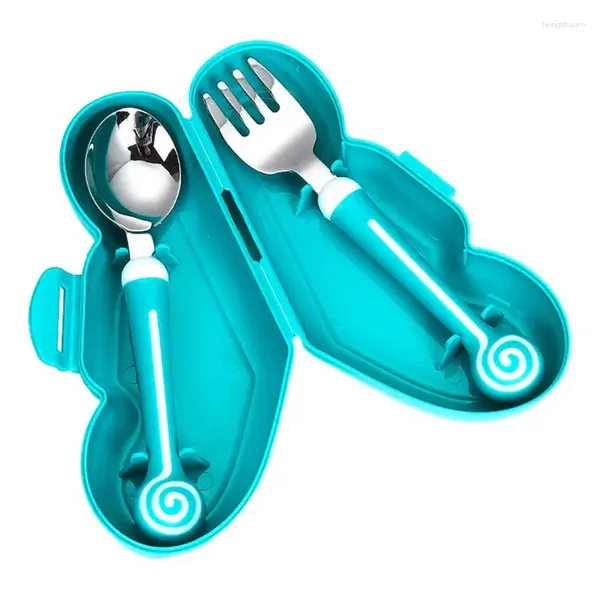 Set di stoviglie Forchetta e cucchiaio per bambini Cucchiai per bambini Utensili per bambini Forchette per autoalimentazione Posate in acciaio inossidabile lavabili in lavastoviglie