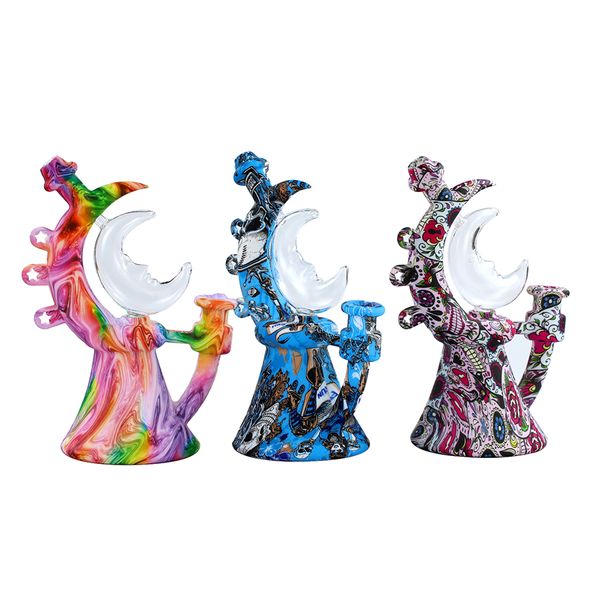 Hookahs Vidro e Silicone Moon Pot Estilo Tubo de Água Cachimbo de Mão Hookah Dab Rig Bong Cachimbos Acessórios Acessórios para Fumaça de Tabaco com Tigela Frete Grátis