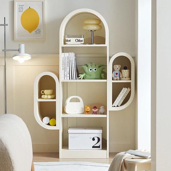 Piatti decorativi Crema Scaffale ad arco del vento Libreria bianca per soggiorno Scaffali per camera da letto con armadietto per curiosità