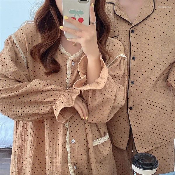 Pijamas femininos qweek algodão nightwear coreano para casal outono camisola longa noite vestido kawaii nightie pijamas conjunto masculino