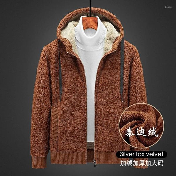 Мужские толстовки на осень и зиму, бархатные утолщенные корейские версии, свитер с капюшоном из ягненка, теплая повседневная куртка Тедди, кардиган