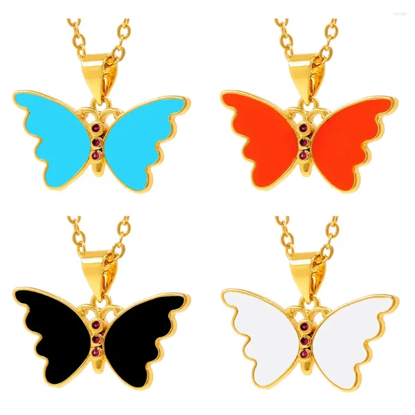 Zincirler Moda Emaye 4 Şeker Renkleri Daman Yağ Sevimli Kelebek Kolye Estetik Aksesuarlar Şanslı Parti Düğün Mücevher Hediyeleri