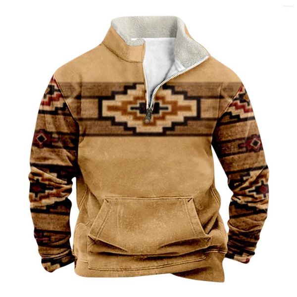 Felpe con cappuccio da uomo Pullover grafici vintage Cerniera Colletto alla coreana Magliette in pile Maglione invernale Felpa con cappuccio calda Allenamento casual Sudaderas