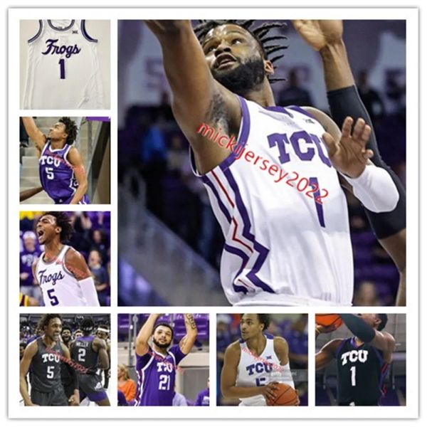 CUSTOM Mike Miles Jr. TCU Horned Frogs Maglia da basket Mens Youth 2 Emanuel Miller 5 Chuck O'Bannon Jr. 0 Micah Peavy 3 PJ Haggerty Stitch