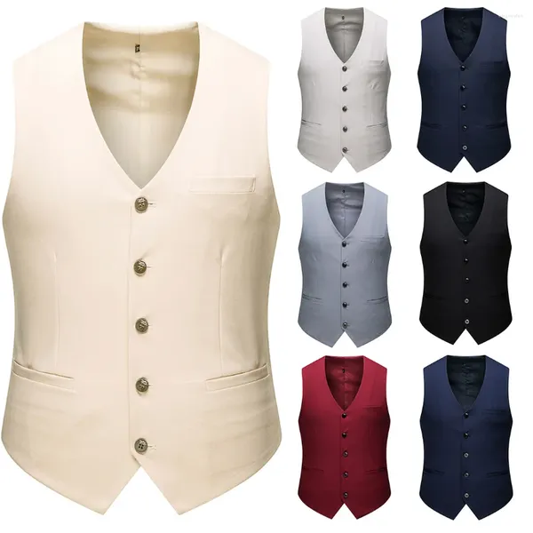 Coletes masculinos Mens Terno Colete Cor Sólida Slim Fit Escritório de Negócios Clássico Colete Casamento Vestido Formal 8 Cores