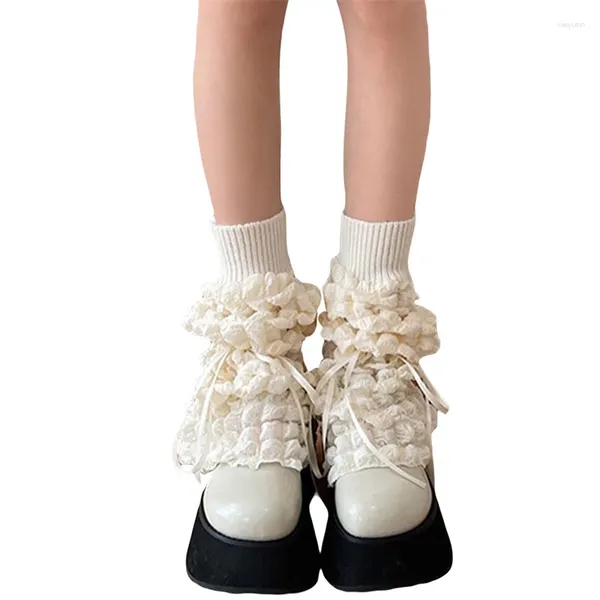 Meias femininas xingqing fada grunge perna mais quente 2000s estética bolha joelho alta bonito kawaii lolita bota punhos capa para streetwear