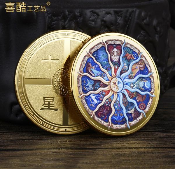 Artes e ofícios doze constelações comemorativa Medalha Desejando Lucky Feng Shui Coin