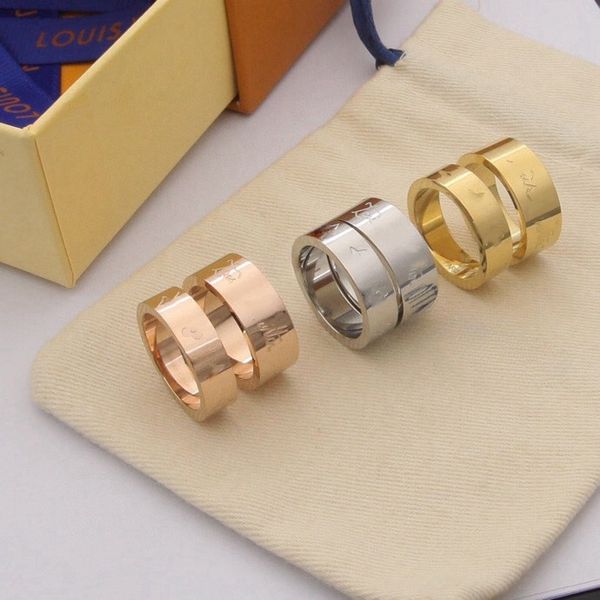 1 Satz/2 Stück Liebesring Luxus-Designer-Ring für Frau Edelstahl Goldringe Hochzeitsschmuck