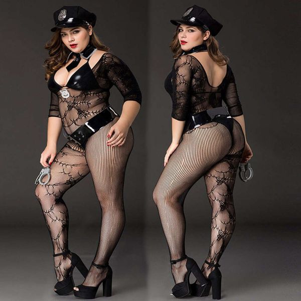 Porno Plus Size Donna S Body Lingerie sexy Uniforme della polizia Cosplay Costumi erotici in lattice Catsuit Costumi per giochi di ruolo sessuali