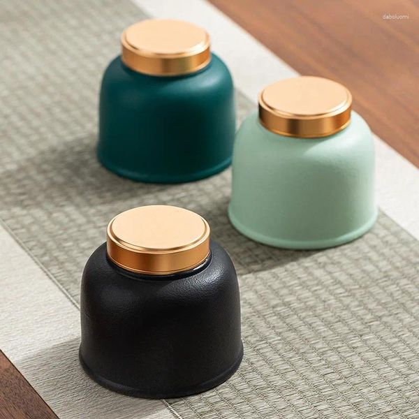 Bottiglie di stoccaggio Coperchio in oro europeo Vaso in ceramica Decorazione da tavolo Decorazione semplice in lega sigillata per tè e caffè Arredamento per la casa