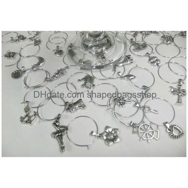 Weihnachtsdekorationen Schiff 50X vereinfachte gemischte Muster Party Weinglas Charms Marker Hochzeit Tischdekoration Dekorieren Vinos Etiq Dhkny