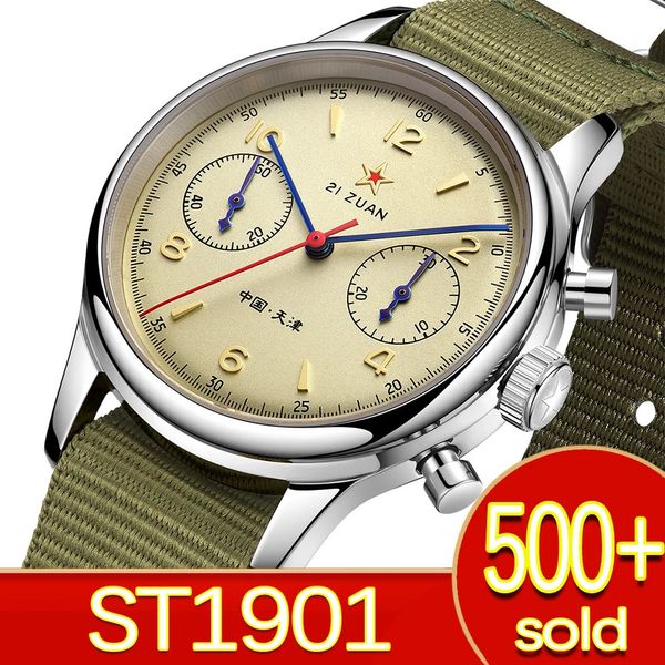 Relógios de pulso 40mm China 1963 Pilot Aviation Cronógrafo Mecânico Original St1901 Movimento Relógios para Homens 40mm Safira 38mm Relógio Vintage 231107