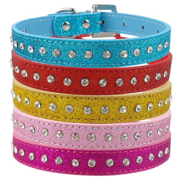 Rosa Farbe 1 Reihe Strass Hundehalsband Diamante Kristall Haustier Katze Kätzchen Halsbänder Pu-leder XS S M Für Chihuahua ZZ