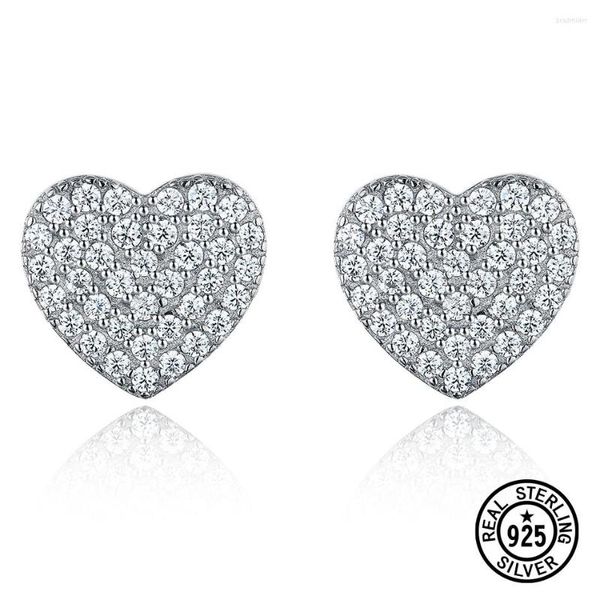 Ohrstecker 925 Sterling Silber für Damen Micro Pave Fassung Herzform Zirkonia Trendy Fine Jewelry