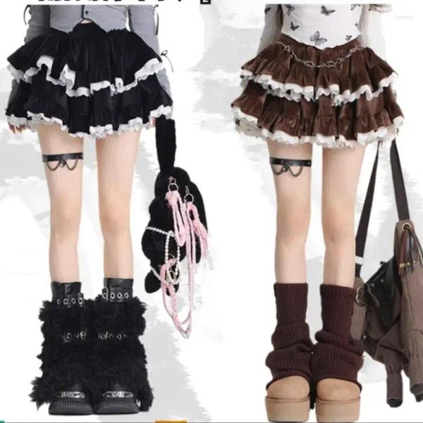 Röcke Japanische Harajuku Samt Kuchen Rock Frauen Ballett Herbst Winter Schwarz Cord Schichten Ballkleid Süße Kawaii Kurze 2023