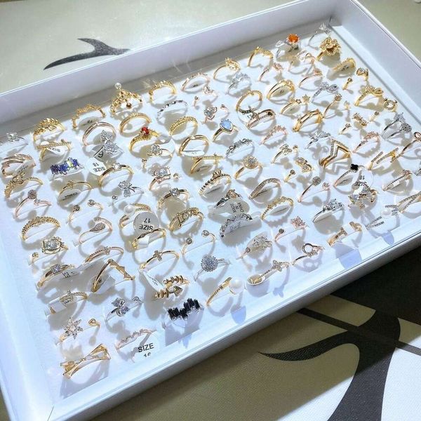 Модные кольца из 100 корейской версии с микроинкрустацией из натурального золота с цирконом, не выцветающие и для женских прилавков