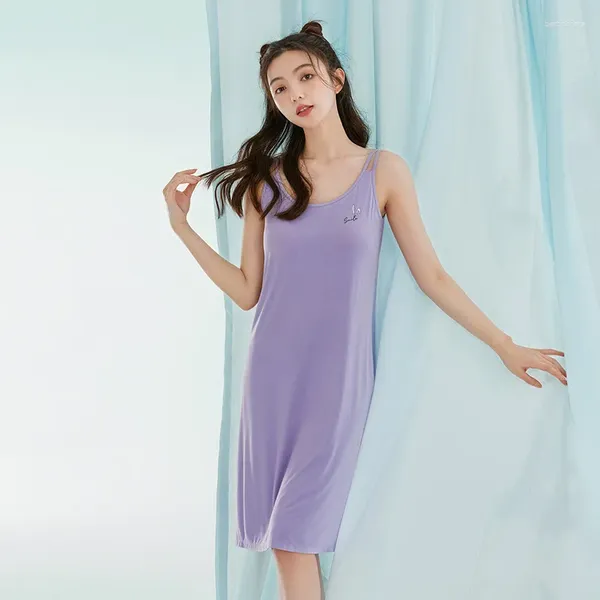 Indumenti da notte da donna 2023 Estate Sleepshirt femminile Slip Dress Ladies Fibra di bambù Camicia da notte Donna Senza maniche Home Bretelle Gonna con reggiseno Plus