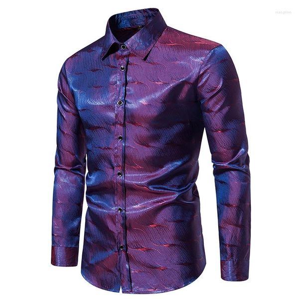 Männer Casual Hemden 2023 Herbst Unregelmäßige Männer Kleid Glänzend Floral Gedruckt Stehkragen Langarm Camisa Social Männlich Streetwear